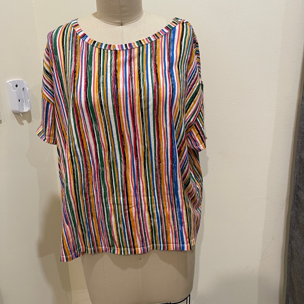 Zara Multicolor Vertical Stripe Short Sleeve Tee